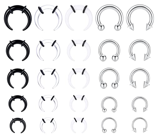 Kakonia 25stk 14G-6G Septum Piercing Acryl und 316L Edelstahl Nasenpiercing Ring Innengewinde Spike Ball Circular Barbell Stretching Kit Septum Ohr Nase für Damen Herren Tunnel von Kakonia