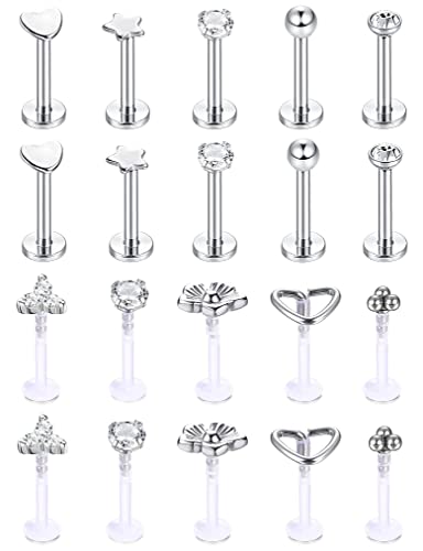 Kakonia 25stk 16G Edelstahl Lippenpiercing Labret Piercing Medusa Ohr Tragus Ashley Piercing Lippe Nasenstecker Ohrstecker für Damen von Kakonia