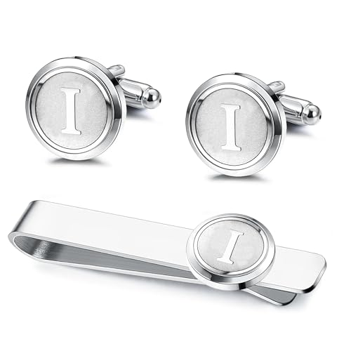 Kakonia 2Pack Krawattenklammern Manschettenknöpfe für Herren Personalisiert Alltag Hochzeit Jahrestag Geschäft Vatertagsgeschenke 26 Buchstaben I von Kakonia