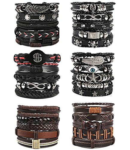 Kakonia 30-teiliges geflochtenes Lederarmband, verstellbares Holz-Manschetten-Wickelarmband für Männer und Frauen von Kakonia