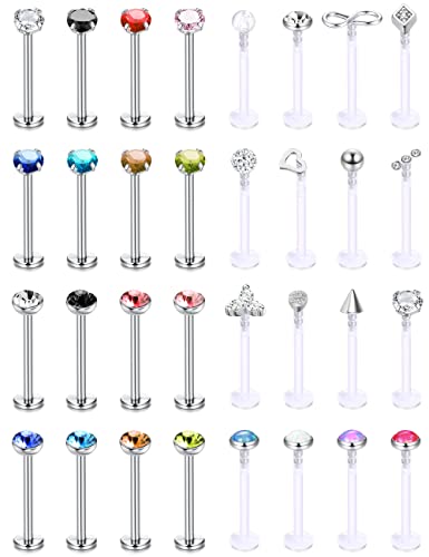 Kakonia 32stk 16G Edelstahl Lippenpiercing Ohrstecker Labret Piercing Medusa Ashley Piercing Lippe Schmuck für Damen Herren Conch Tragus Piercing Helix Ohrstecker 10mm von Kakonia