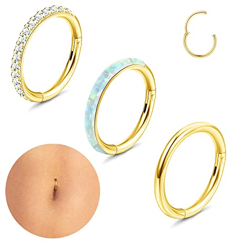 Kakonia 3Stück 14G Bauchnabelpiercing Nasenpiercing Ring für Damen Edelstahl Bauchnabel Piercing Ring Hoop Click Hinged Segment Ring Helix Ohr Piercing Gold Silber Piercing Schmuck Kakonia 3Stück 14G Bauchnabelpiercing Nasenpiercing Ring für Damen Edelstahl Bauchnabel Piercing Ring Hoop Click Hinged Segment Ring Helix Ohr Piercing Gold Silber Piercing Schmuck von Kakonia