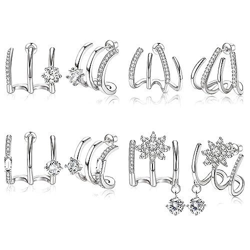 Kakonia 4Paar Claw Ohrringe für Damen Claw Earrings Edelstahl Vier Klauen Wrap klauen Ohrringe Cuff Gold Silber Ohrringe Mehrere Nebeneinander Ohrstecker Mehrere Ringe Schmuck Geschenk. von Kakonia