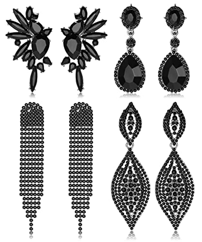 Kakonia 4 Paare Clip-On Ohrringe für Frauen Mädchen - Elegante Silber Kristall Strass Dangle Ohrringe für Hochzeit Prom - Nicht Pierced Braut Brautjungfer Set von Kakonia