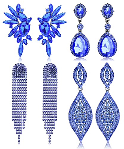 Kakonia 4 Paare Clip Auf Ohrringe Für Frauen Mädchen Elegante Erklärung Silber Kristall Strass Dangle Ohrringe Hochzeit Prom Für Braut Brautjungfer Nicht Pierced Clip Ohrringe Set von Kakonia