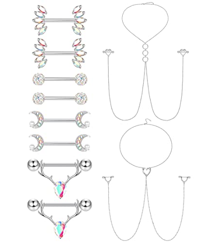 Kakonia 14G Nippelpiercing Schmuck für Damen Frauen 316L Edelstahl Unverlierbare Brustwarzenpiercing Zungenpiercing Barbell Hoop Nipple Piercing von Kakonia