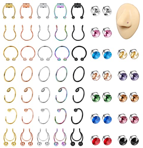 Kakonia 59stk Fake Nose Ring Septum für Damen Herren Magnet Septum Nasenring Ohrstecker Hoops Fake Nasenpiercings Septum Piercing Fake Nasenring Nasenpiercing Ring Piercingschmuck von Kakonia