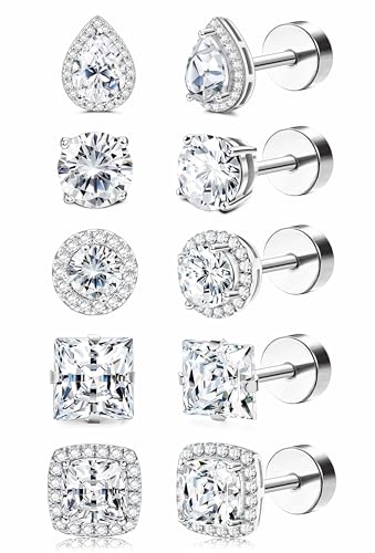 Kakonia 5Paar Ohrstecker Gold Silber Damen Ohrringe Medizinische Ohrstecker Set Klein Edelstahl Nickelfreie Ohrringe Nickelfrei Goldene Ohrstecker Ohrring Silber Chirurgenstahl Set Damen Männer Heren von Kakonia