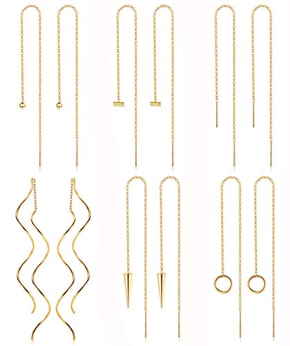 Kakonia 6 Paar Edelstahl-Ketten-Quasten-Ohrringe für Frauen, leichte Welle, Einfädler, Kugel, Tropfen, minimalistisches Ketten-Ohrring-Set Gold von Kakonia