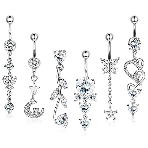 Kakonia 6 Stück Bauchnabelpiercing,14G Edelstahl Bauchnabel Piercing,Bauch Nabel Schmuck,Bauchnabelring für Damen Herren von Kakonia