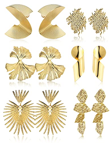 Kakonia 6Paar Clip auf Ohrringe Gold Statement Ohrringe für Frauen Übertriebene Herz Blume Blatt baumeln Ohrringe für Frauen Mädchen kein Piercing Fake Ohrringe Set von Kakonia