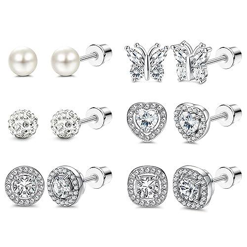 Kakonia 6Pairs Ohrstecker Ohrringe für Damen Hypoallergen 316L Edelstahl Birthstone Ohrringe Stud bunte CZ Herz Schmetterling Birthstone flache Rückseite Ohrringe Apr von Kakonia