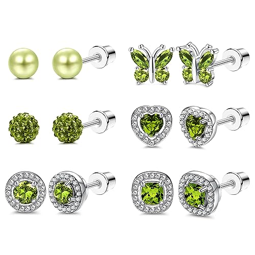 Kakonia 6Pairs Ohrstecker Ohrringe für Damen Hypoallergen 316L Edelstahl Birthstone Ohrringe Stud bunte CZ Herz Schmetterling Birthstone flache Rückseite Ohrringe Aug von Kakonia