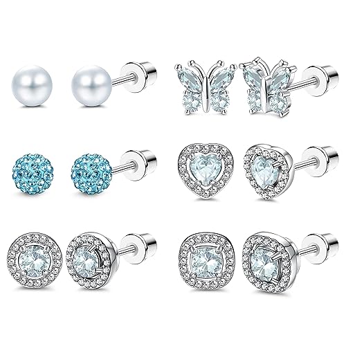 Kakonia 6Pairs Ohrstecker Ohrringe für Damen Hypoallergen 316L Edelstahl Birthstone Ohrringe Stud bunte CZ Herz Schmetterling Birthstone flache Rückseite Ohrringe Mar von Kakonia