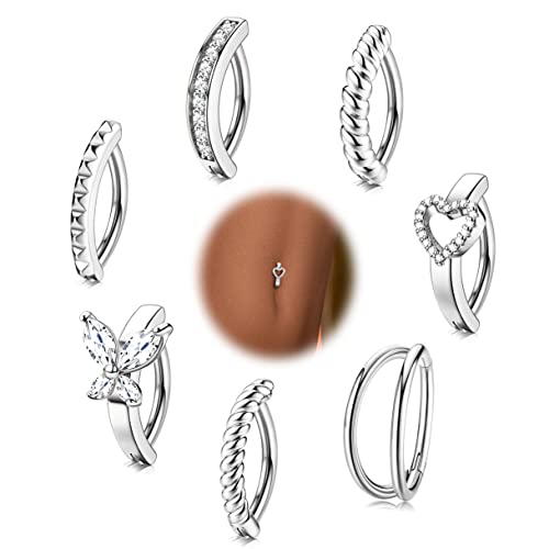 Kakonia 7 Stück Bauchnabelpiercing Barbell,14G Chirurgenstahl Fake Piercing Bauchnabel für Damen,Mode Herz/Schmetterling/CZ Bauchnabelring Piercing Schmuck von Kakonia