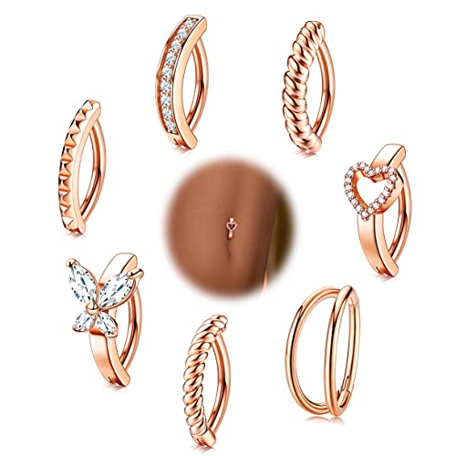 Kakonia 7 Stück Bauchnabelpiercing Barbell,14G Chirurgenstahl Fake Piercing Bauchnabel für Damen,Mode Herz/Schmetterling/CZ Bauchnabelring Piercing Schmuck von Kakonia