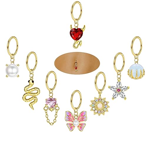 Kakonia 8 Stück Bauchnabelpiercing Ring für Damen Dangly Gold Piercing Bauchnabel Lang Kurze CZ Nabelpiercing Schmuck Belly Button Hoop Hinged Clicker Navel Bar Schmuck Damen Gold-B Kakonia 8 Stück Bauchnabelpiercing Ring für Damen Dangly Gold Piercing Bauchnabel Lang Kurze CZ Nabelpiercing Schmuck Belly Button Hoop Hinged Clicker Navel Bar Schmuck Damen Gold-B von Kakonia