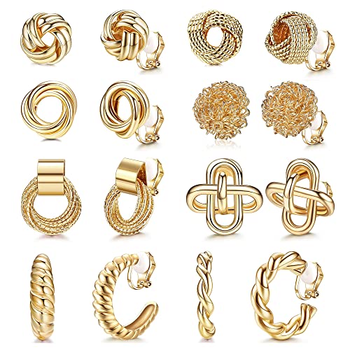 Kakonia 8 Paar Clip On Ohrringe für Frauen Gold Clip On Hoop Ohrringe Silber Clip On Stud Ohrringe Twist Chunky Hoop Ohrringe Non Pierced Fake Ohrringe Set von Kakonia