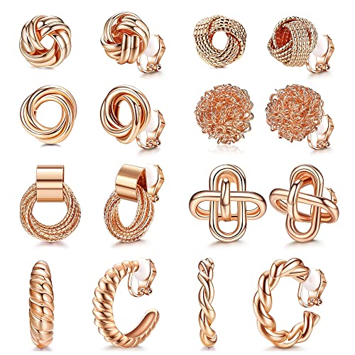 Kakonia 8 Paar Clip On Ohrringe für Frauen Gold Clip On Hoop Ohrringe Silber Clip On Stud Ohrringe Twist Chunky Hoop Ohrringe Non Pierced Fake Ohrringe Set von Kakonia