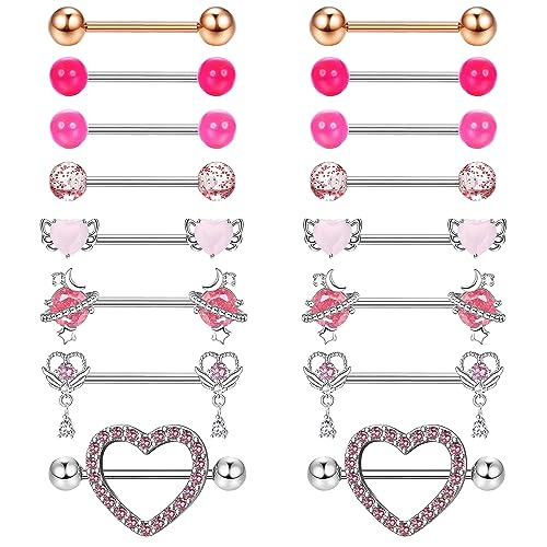 Kakonia 8Paar Nippelpiercing für Damen Chirurgenstahl Brustwarzenpiercing Zungenpiercing Zirkonia Glänzender Nipple Piercing von Kakonia