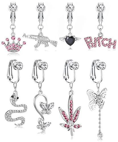 Kakonia 8stk Fake Bauchnabelpiercing Damen Clip Fake Piercing Bauchnabel für Frauen Zirkonia Schmetterling Schlange Herz Fake Bauchnabel Piercing Set von Kakonia