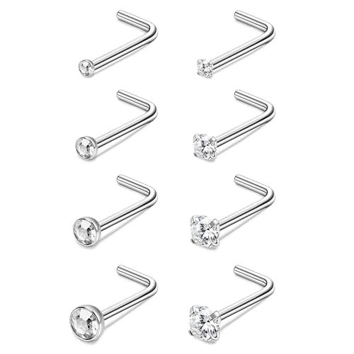 Kakonia 8stk 20G Nasenpiercing Stecker für Damen G23 Titan Nasenstecker L Form Nostril Piercing Schmuck Klein Piercing Nase Stecker 1.5mm/2mm/2.5mm/3mm von Kakonia