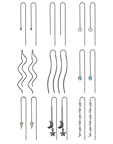 Kakonia 9 Paar Edelstahl-Quasten-Einfädler-Ohrringe für Damen, leichte Kette, Quasten-Ohrringe, CZ, doppelt gedreht, Wellenstab, baumelnde Tropfen-Ohrringe von Kakonia