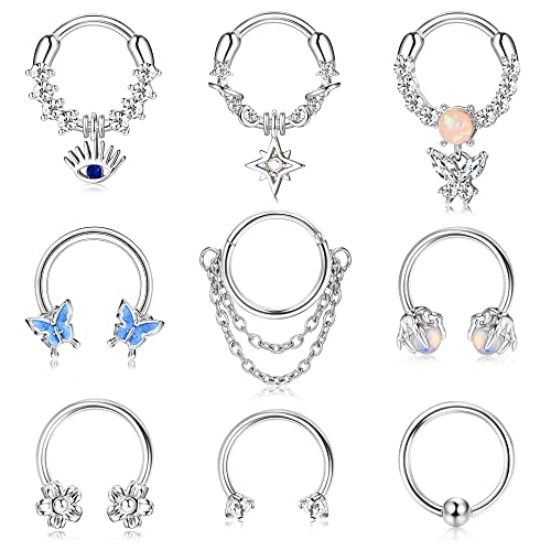 Kakonia 9 Stk 16G Dangle Septum Piercing Schmuck für Damen Herren 316L Edelstahl Dangle Nasenpiercing Rings Cartilage Helix Daith Earrings Dangle Septum Rings 10mm von Kakonia