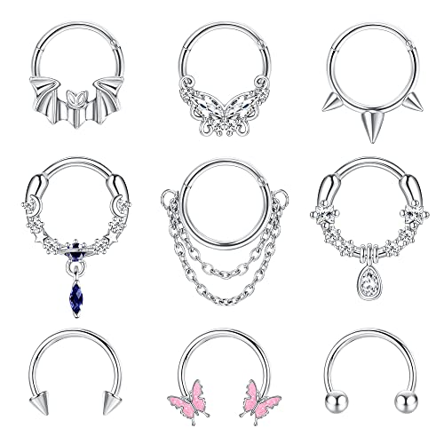 Kakonia 9 Stk 16G Dangle Septum Piercing Schmuck für Damen Herren Baumeln Nasenpiercing Rings 316L Edelstahl Cartilage Helix Daith Earrings Dangle Septum Rings 8MM von Kakonia