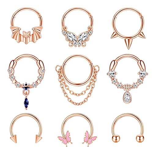 Kakonia 9 Stk 16G Dangle Septum Piercing Schmuck für Damen Herren Baumeln Nasenpiercing Rings 316L Edelstahl Cartilage Helix Daith Earrings Dangle Septum Rings 8MM von Kakonia