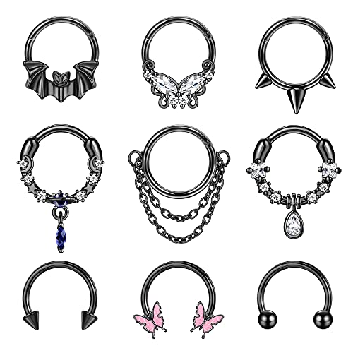 Kakonia 9 Stk 16G Dangle Septum Piercing Schmuck für Damen Herren Baumeln Nasenpiercing Rings 316L Edelstahl Cartilage Helix Daith Earrings Dangle Septum Rings 8MM von Kakonia