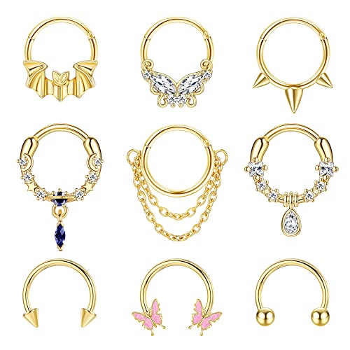 Kakonia 9 Stk 16G Dangle Septum Piercing Schmuck für Damen Herren Baumeln Nasenpiercing Rings 316L Edelstahl Cartilage Helix Daith Earrings Dangle Septum Rings 10MM von Kakonia