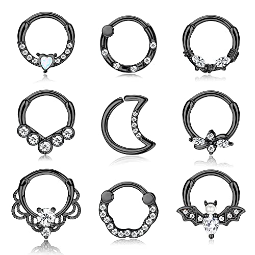 Kakonia 9stk 16G Septum Piercing Chirurgenstahl für Damen Knorpel Tragus Piercing Hoop Helix Daith Ohrringe Nasenpiercing Ring Schwarz von Kakonia