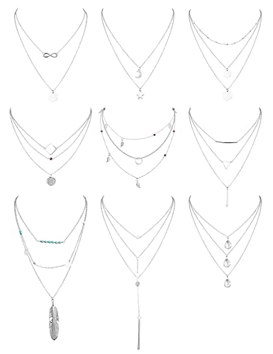 Kakonia 9 Stück Geschichteten Choker Kette für Damen Kette Damen Halskette Danity Halsband Ketten Damen Anhänger Münzen Mond Stern Halsband Halsketten Boho Set Für Frauen Verstellbar von Kakonia