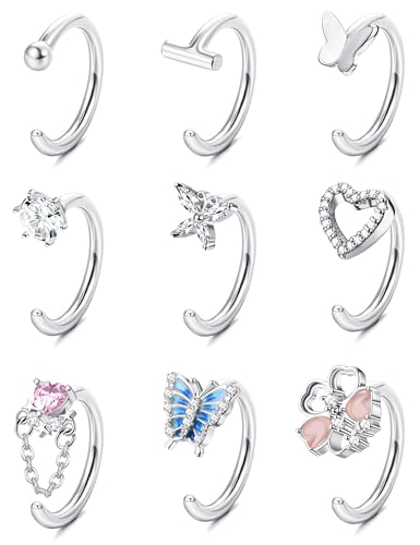 Kakonia 9Stück 14G Bauchnabelpiercing Ring Offen für Damen Piercing Bauchnabel Lippe Edelstahl Chirurgenstahl Mini Nabelpiercing Silber Rosegold Gold Herz Kurz Hinged CZ Schmuck Damen von Kakonia