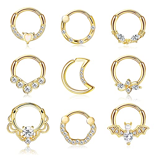 Kakonia 9stk 16G Septum Piercing Chirurgenstahl für Damen Knorpel Tragus Piercing Hoop Helix Daith Ohrringe Nasenpiercing Ring Gold von Kakonia