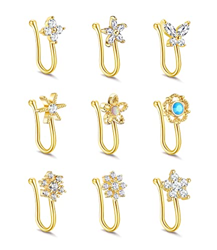 Kakonia 9stk Fake Nasenring Clip On Fake Nose Ring Nasenpiercing Non Piercing Nasenringe für Damen Non Piercing Schmuck Gold von Kakonia