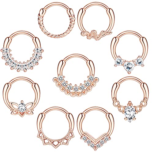 Kakonia 9stk Septum Piercing Chirurgenstahl für Damen Herren 16G Zirkonia Nasenpiercing Ring Tragus Daith Helix Piercing Ring Roségold Septum Piercing Set von Kakonia