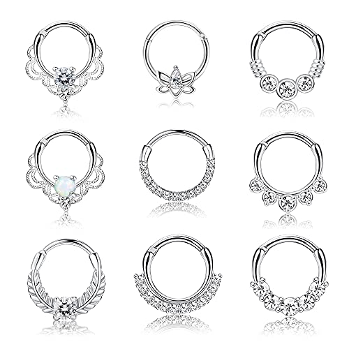 Kakonia 9Stk Septum Piercing Chirurgenstahl für Damen Herren 16G Zirkonia Nasenpiercing Ring Tragus Helix Daith Piercing Schmuck Silber Septum Clicker Ring Set 10MM Kakonia 9Stk Septum Piercing Chirurgenstahl für Damen Herren 16G Zirkonia Nasenpiercing Ring Tragus Helix Daith Piercing Schmuck Silber Septum Clicker Ring Set 10MM von Kakonia