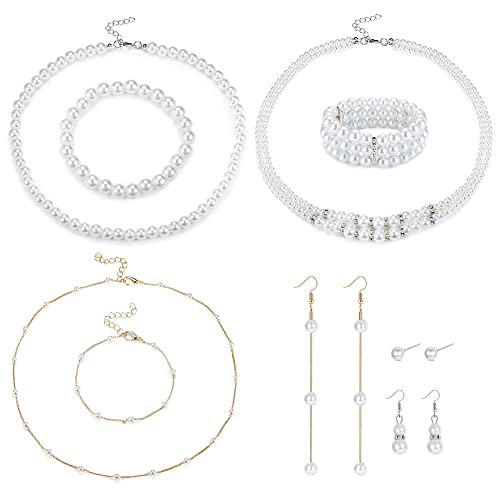 Kakonia Faux Perlen Halskette Ohrring Armband Schmuck Set für Frauen simulierte Perlen Zubehör Hochzeit Perlenschmuck Set von Kakonia