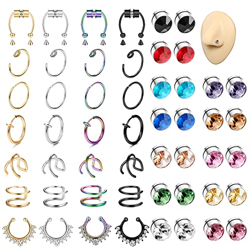 Kakonia Fake Nasenpiercing Ring für Damen Herren Magnetisches Septum Piercing Fake Nasenring Nasenstecker Fake Nose Ring Septum Piercing für Nicht Nase Piercing Mehrfarbig von Kakonia