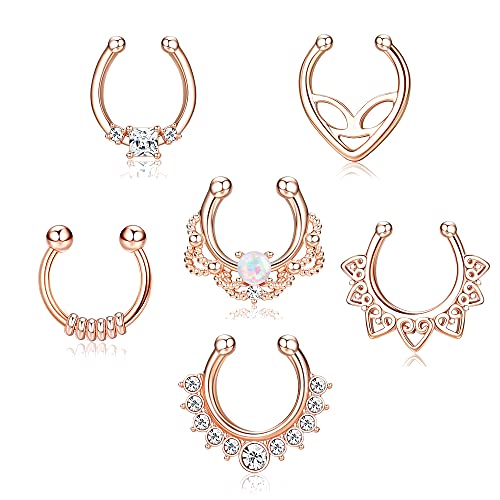 Kakonia Fake Nose Ring Septum für Damen Herren Fake Nasenpiercing Ring Hoop Clip On Lip Ohr Fake Septum Piercing Fake Nasenring Roségold von Kakonia