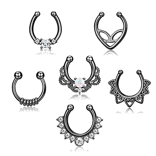 Kakonia Fake Nose Ring Septum für Damen Herren Fake Nasenpiercing Ring Hoop Clip On Lip Ohr Fake Septum Piercing Fake Nasenring Schwarz von Kakonia