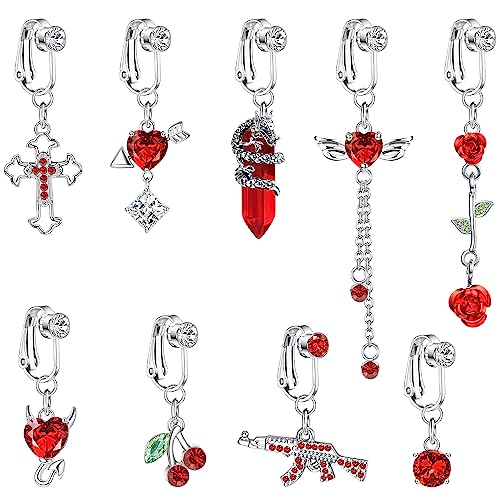 Kakonia 9Stk Fake Bauchnabelpiercing für Damen 316L Edelsthal Clip on Bauchnabel Ringe Herz Schmetterling CZ Non-Pierced Bauchnabelring Fake Bauchnabel Piercing Körperschmuck von Kakonia