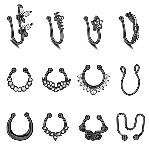 Kakonia Gefälschte Nasenringe für Damen Herren Gefälschte Nasenpiercing Septum Piercing Schmuck, Schwarz. von Kakonia