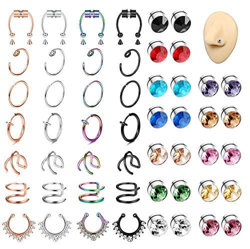 Kakonia 52stk Fake Nose Ring Septum für Damen Herren Magnet Fake Septum Piercing Fake Nasenpiercing Ring Magnetischer Fake Nasenring für Nicht Durchstochene Nase von Kakonia