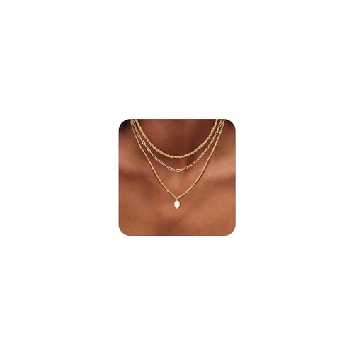 Kakonia Kette Damen – Layering Gold Halskette, 14K Goldkette mit CZ und Herz-Anhänger, Mehrreihig, Hypoallergen & Wasserfest – Verstellbarer Layering Schmuck für Frauen von Kakonia