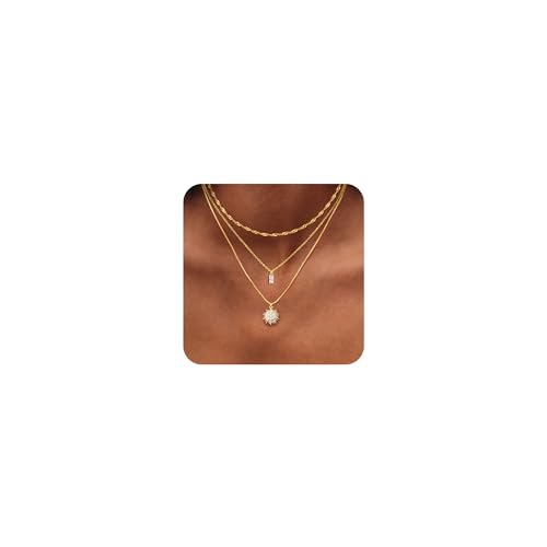Kakonia Kette Damen – Layering Gold Halskette, 14K Goldkette mit CZ und Herz-Anhänger, Mehrreihig, Hypoallergen & Wasserfest – Verstellbarer Layering Schmuck für Frauen von Kakonia