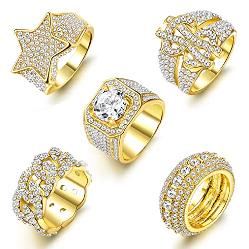 Kakonia Herren Iced Out Ring 14 Karat vergoldeter Bling Pinky Ring Iced Out Premium Diamant CZ Stern US Dollarzeichen Cuban Link Punky Rappers Ring für Männer Verlobung Hip Hop Schmuck Kakonia Herren Iced Out Ring 14 Karat vergoldeter Bling Pinky Ring Iced Out Premium Diamant CZ Stern US Dollarzeichen Cuban Link Punky Rappers Ring für Männer Verlobung Hip Hop Schmuck von Kakonia