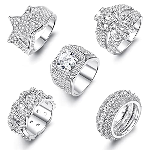 Kakonia Herren Iced Out Ring 14 Karat vergoldeter Bling Pinky Ring Iced Out Premium Diamant CZ Stern US Dollarzeichen Cuban Link Punky Rappers Ring für Männer Verlobung Hip Hop Schmuck Kakonia Herren Iced Out Ring 14 Karat vergoldeter Bling Pinky Ring Iced Out Premium Diamant CZ Stern US Dollarzeichen Cuban Link Punky Rappers Ring für Männer Verlobung Hip Hop Schmuck von Kakonia